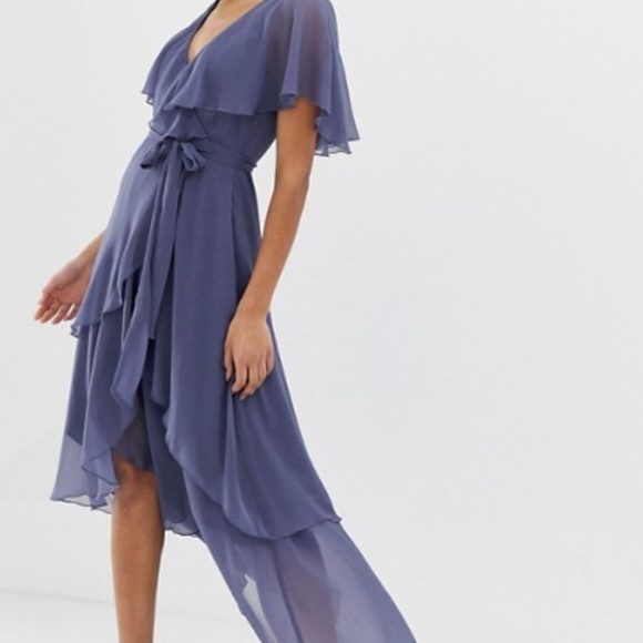 knee length dresses for ladies Asos Cape Layered Ruffle Maxi Dress  CHIC Kuwait Luxury Outlet